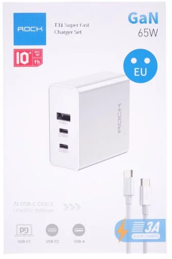 Фото: Зарядний пристрій Rock Space T31 GaN 65W Super Fast White (RH-PD65W) № 10 | KTC