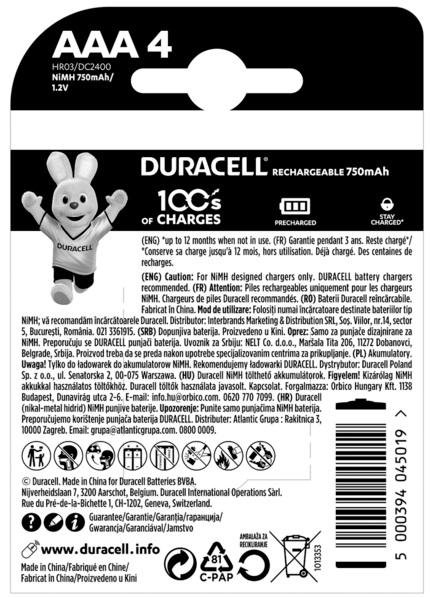 Акумулятор Duracell HR03 AAA 750mAh (BL/4)