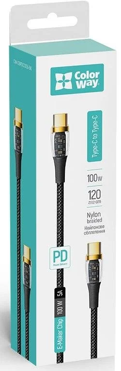 Фото: Кабель ColorWay PD Fast Charging 100W CM / CM 1.2m Black (CW-CBPDCC053-BK) № 9 | KTC
