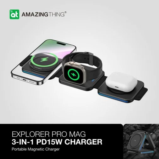 Фото: Бездротова зарядна станція AMAZINGthing Explorer Pro 3in1 MagSafe Black (EP3IN1SET) № 13 | KTC