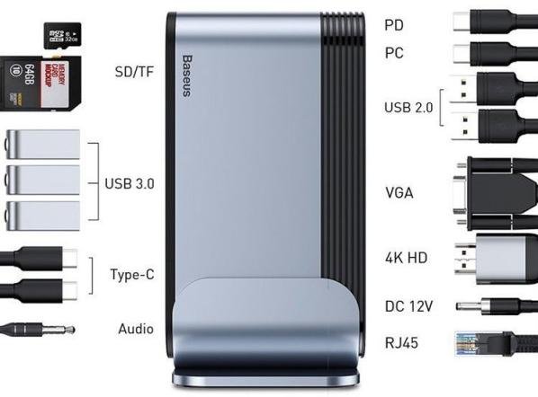 USB-хаб Baseus Working Station Multifunctional Dark Gray (CAHUB-BG0G)