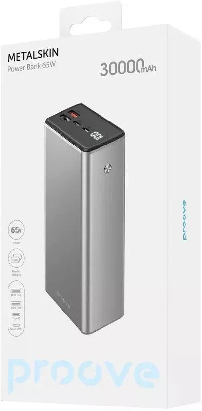 Фото: Батарея універсальна Proove Metalskin 30000mAh 65W Metal Gray (PBM365210004) № 6 | KTC