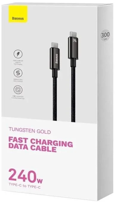 Фото: Кабель Baseus Tungsten Gold 240W Type-C / Type-C 3m Black (CAWJ040201) № 9 | KTC
