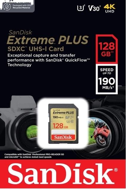 FLASH пам'ять SanDisk Extreme Plus V30 UHS-I U3 SDXC 128GB with 2 year RescuePRO Deluxe (SDSDXWA-128G-GNCIN)