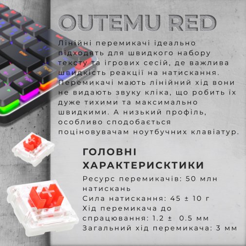 Клавіатура GamePro MK122R Red Switch Low Profile Wireless Dark Gray