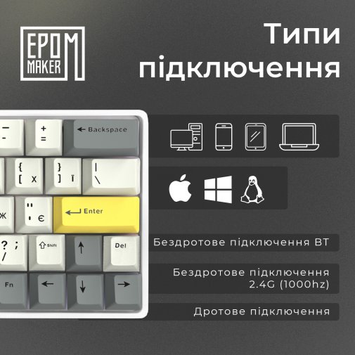 Клавіатура Epomaker EP64 Mulan Switch Hot-Swap RGB White (EP64-W-M)