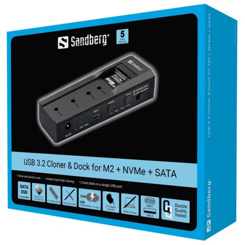 Док-станція Sandberg USB 3.2 Cloner and Dock for M2 / NVMe / SATA (136-49)