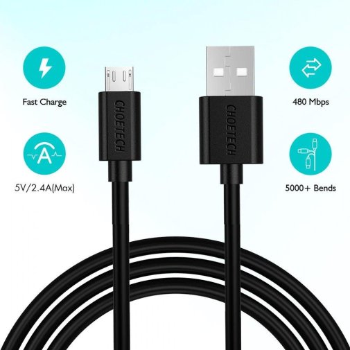 Кабель Choetech AB003 AM / MicroUSB 1.2m Black (AB003-BK)