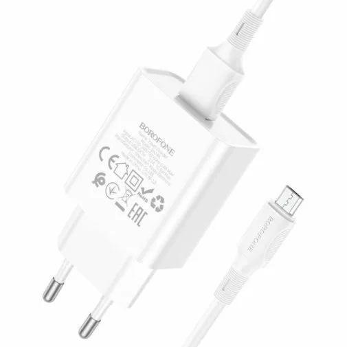Фото: Зарядний пристрій BOROFONE BA74A White with AM/MicroUSB (BA74AMW) № 9 | KTC