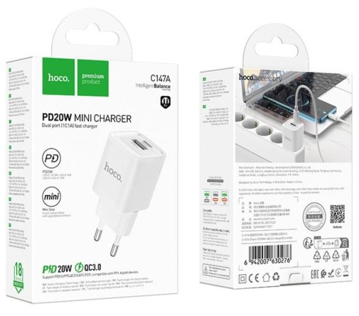 Зарядний пристрій Hoco C147A Charm QC3.0 PD 20W White (6942007630276)