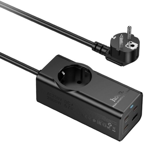 Мережевий фільтр Hoco NS9 Wisdom 4xUSB 1/2m Black (6942007638494)
