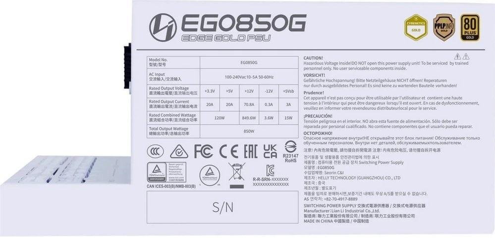 Блок живлення Lian-Li 850W Edge Gold 850 White (G9P.EG0850G.W000.EU)