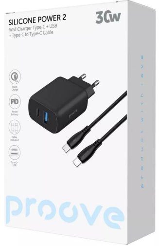 Зарядний пристрій Proove Silicone Power 2 30W Black with Type-C / Type-C (632470001)
