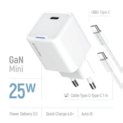 Фото: Зарядний пристрій ColorWay GaN Mini 25W White with Type-C/Type-C (CW-CHS052PDC-WT) № 21 | KTC