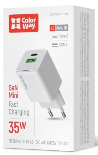 Фото: Зарядний пристрій ColorWay GaN Mini QC PD 35W White (CW-CHS055PD-WT) № 19 | KTC