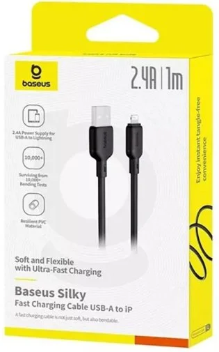 Фото: Кабель Baseus Silky Series 2.4A AM / Lightning 1m Black (P10377702113-00) № 10 | KTC