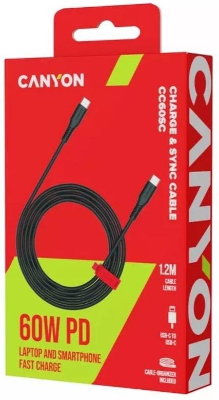 Кабель Canyon CC60SC 60W Type-C / Type-C 1.2m Black (CNS-CC60SC12B)