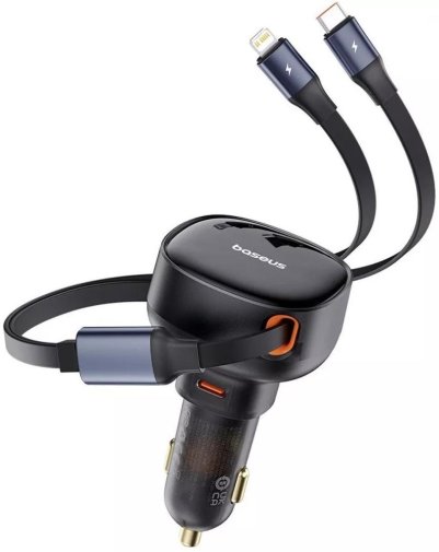 Автозарядка Baseus Enjoyment Pro Car Charger Type-C + Retractable C & iP Cable 60W black
