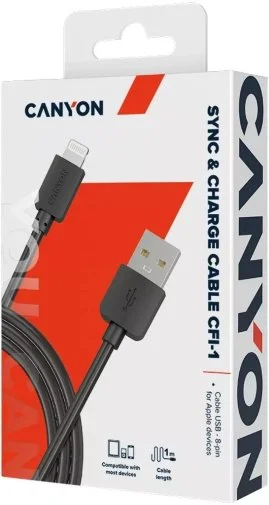Фото: Кабель Canyon CFI-1 AM / Lightning 1m Black (CNE-CFI1B) № 4 | KTC