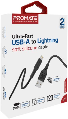 Кабель Promate PowerLink-Ai120 2.4A AM / Lightning 1.2m Black (6959144059808)