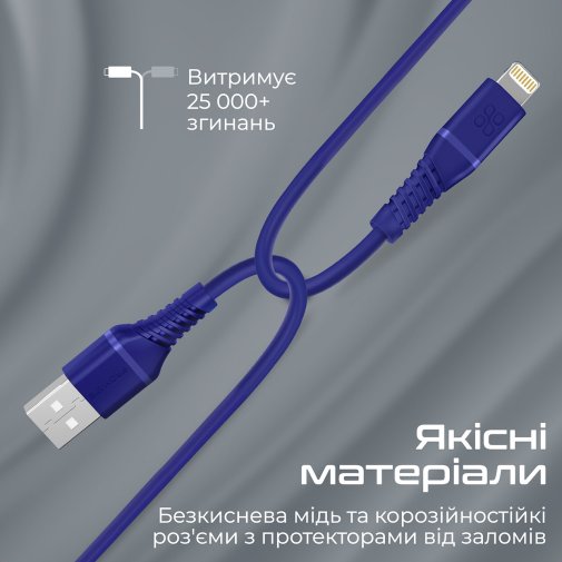 Кабель Promate PowerLine-Ai120 2.4A AM / Lightning1.2m Blue (6959144060750)