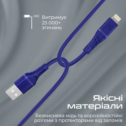 Фото: Кабель Promate PowerLine-Ai120 2.4A AM / Lightning1.2m Blue (6959144060750) № 14 | KTC