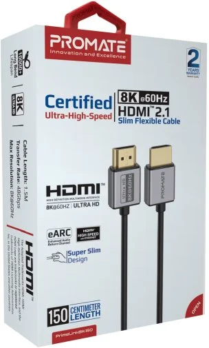 Фото: Кабель Promate PrimeLink8K-150 HDMI / HDMI v.2.1 1.5m Grey (6959144062471) № 10 | KTC
