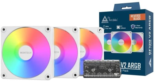 Кулер Montech GF120R V2 ARGB White 3pcs (GF120R V2 ARGB PWM 3I1(W))