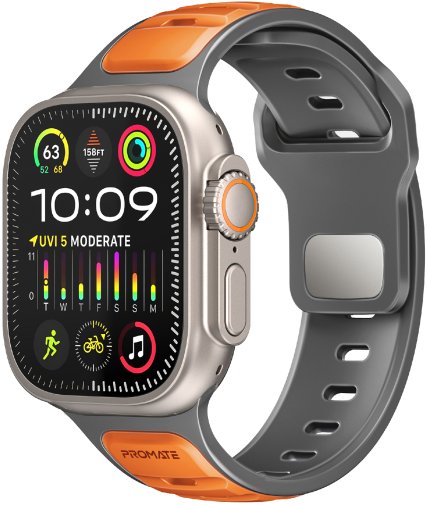 Ремінець Promate for Apple Watch 42/44/45/49 - Siliband-dc Orange (6959144067407)