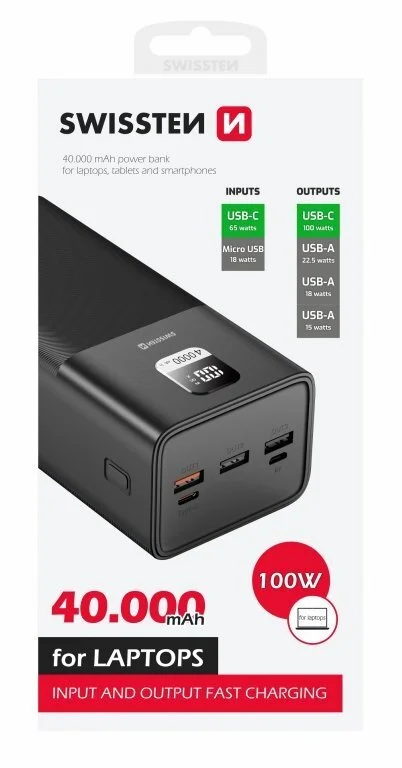 Фото: Батарея універсальна SWISSTEN POWER BANK 40000mAh 100W Black (8595217481275) № 6 | KTC