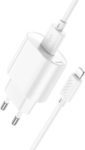 Зарядний пристрій Hoco C109A Fighter 10.5 White with AM / Lightning (6942007656597)