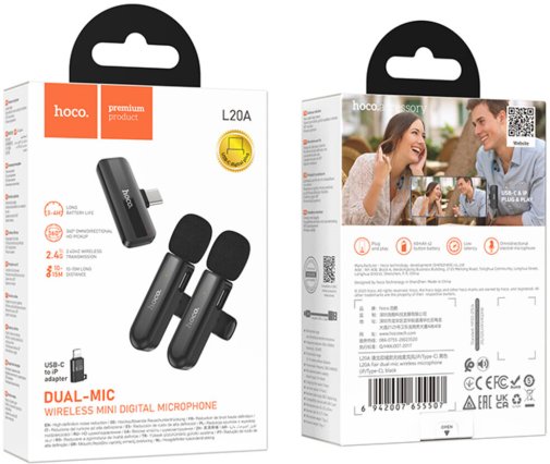 Радіосистема Hoco L20A Fair dual-mic Black (6942007655507)