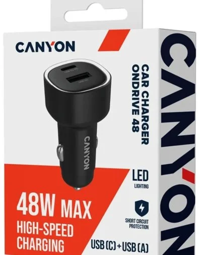 Фото: Автомобільний зарядний пристрій Canyon OnDrive 48 48W Black (CNE-CCABR3AC) № 12 | KTC