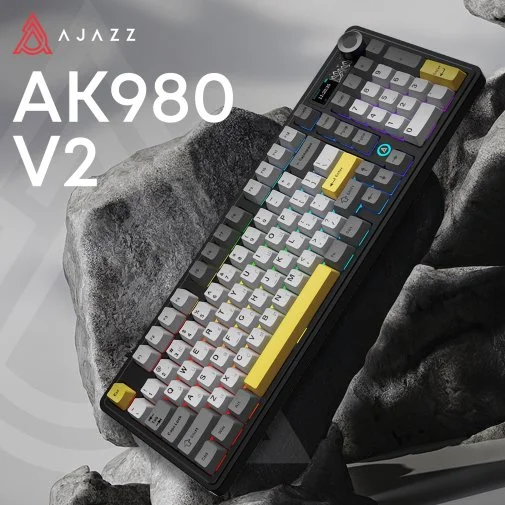 Фото: Клавіатура Ajazz AK980 V2 Maillard Switch WL/BT/USB Black/Grey/Yellow (AK980-V2-M-BGY) № 24 | KTC