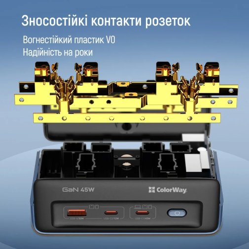Мережевий фільтр ColorWay CW-CHE25PDB 2/2m 3xUSB Blue