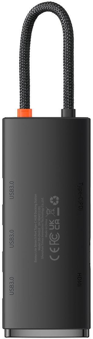 Хаб USB Type-C Baseus Lite Series 5-Port, 3xUSB/Type-C/HDMI, Black