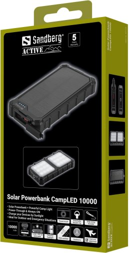 Батарея універсальна Sandberg Solar Powerbank CampLED 10000mAh 22.5W Black (421-23)