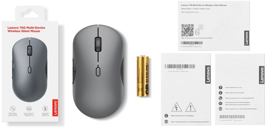 Мишка, Lenovo 700 Multi-Device Silent WL/BT, Luna Grey