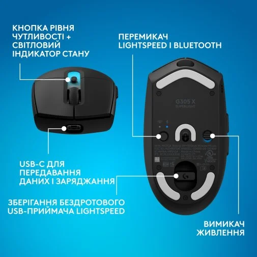 Фото: Миша Logitech G305 X SUPERLIGHT Wireless/BT Black (910-007739) № 21 | KTC