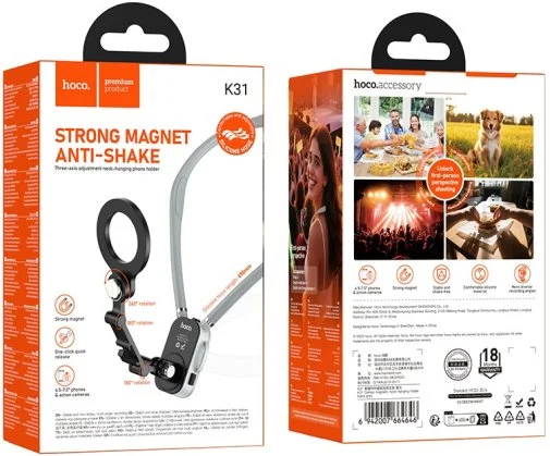 Фото: Універсальний тримач Hoco K31 Campo magnetic neck-hanging holder Black Gray (6942007664646) № 15 | KTC