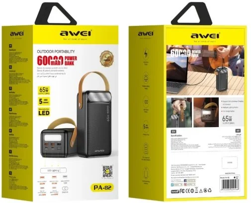 Фото: Батарея універсальна Awei PA-82 60000mAh 65W Black (6954284029568) № 7 | KTC