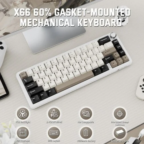 Фото: Клавіатура Attack Shark X66 ENG/UKR WL/BT/USB Cheese White (X66CW_AS) № 15 | KTC