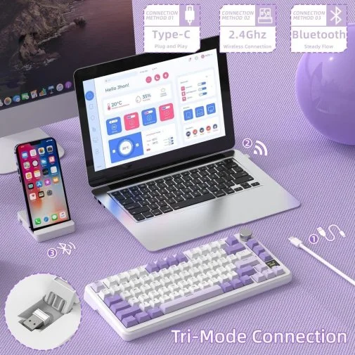 Фото: Клавіатура Attack Shark X85 Pro ENG/UKR WL/BT/USB Lavender (X85PROL_AS) № 17 | KTC
