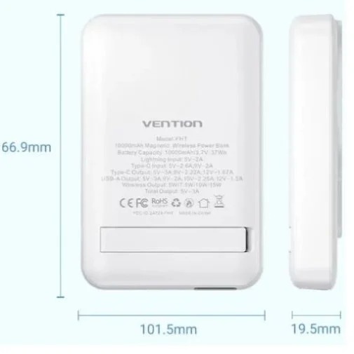 Фото: Батарея універсальна Vention FHTW0 10000mAh 22.5W White № 16 | KTC