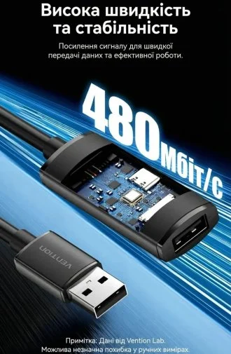 Фото: Кабель Vention CBKBQ USB 2.0 AM / AF 20m Active Black № 19 | KTC