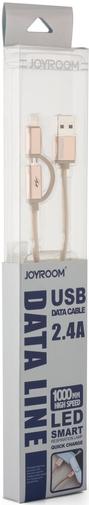 Кабель USB JoyRoom Iron knight LED JR-S503LM AM / Lightning+Micro USB 1 м золотий