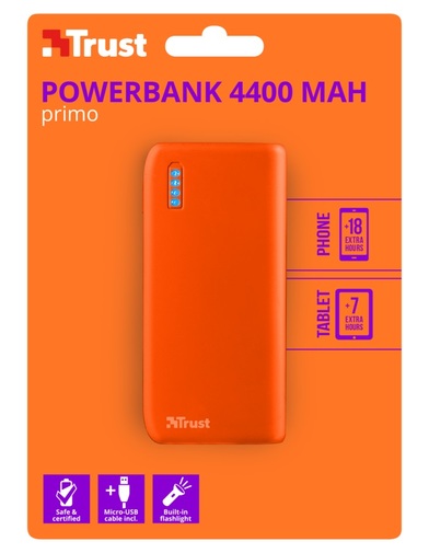 Батарея універсальна Trust Primo Power Bank 4400mAh/5V Neon Orange (22061)