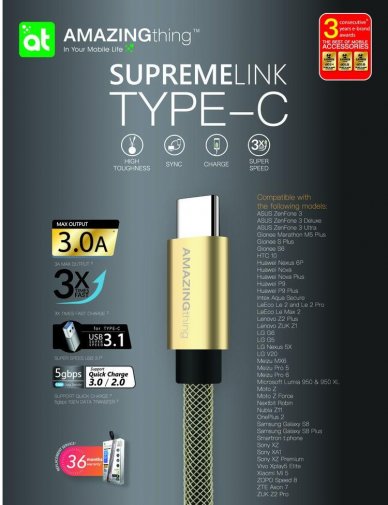 Кабель AMAZINGthing SupremeLink AM / Type-C 1m 1m Gold (ATCO01GD)