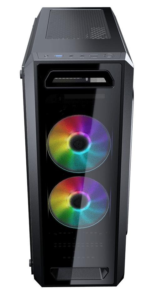 ATX, Cougar MX350 RGB, No PSU, Fan 2x12cm, 1xUSB2.0, 1xUSB3.0, Black, прозоре бокове скло ( Gaming )