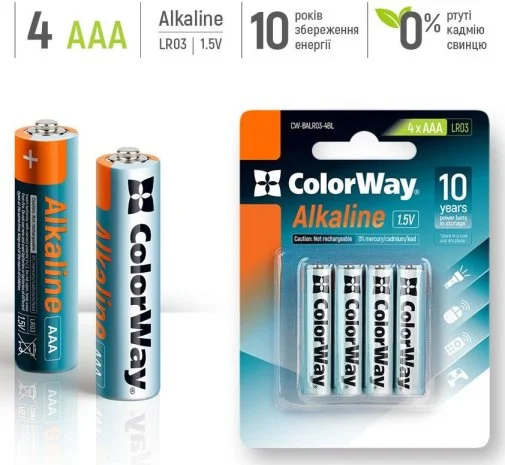 Фото: Батарейка ColorWay Alkaline Power LR03 AAA BL/4 (CW-BALR03-4BL) № 5 | KTC